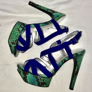 2/$50 7 1/2 Calvin Klein Blue Suede/Snake pumps